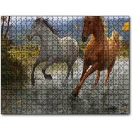 Cakapuzzle Kahverengi ve Beyaz Koşan Atlar Çizim 120 Parça Puzzle