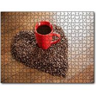 Cakapuzzle Kalp Şeklinde Kahve Çekirdekleri ve Kırmızı Fincanda 1000 Parça Puzzle