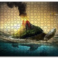Cakapuzzle Kaplumbağa Sırtındaki Volkanik Ada İllüstrasyon Mdf 120 Parça Puzzle