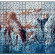 Cakapuzzle Karda Bir Çocukla Ren Geyiği Görseli Mdf 120 Parça Puzzle