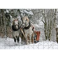 Cakapuzzle Karda Kızak Çeken Bir Çift At Mdf 120 Parça Puzzle