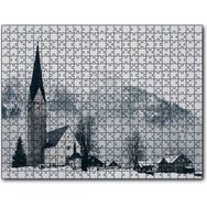 Cakapuzzle Karlar İçinde Kilise Evler ve Yüksek Dağ Mdf 1000 Parça Puzzle