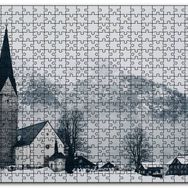 Cakapuzzle Karlar İçinde Kilise Evler ve Yüksek Dağ Mdf 120 Parça Puzzle