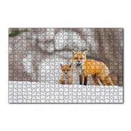 Cakapuzzle Karlar Üzerinde Kutup Tilkisi ve Yavrusu 120 Parça Ahşap Puzzle