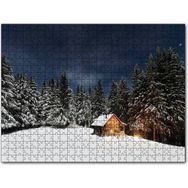 Cakapuzzle Karlı Ağaçlar Açık Gökyüzü ve Orman Kulübesi 500 Parça Puzzle