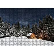 Cakapuzzle Karlı Ağaçlar Açık Gökyüzü ve Orman Kulübesi Mdf 1000 Parça Puzzle