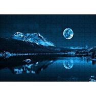Cakapuzzle Karlı Dağ Orman Göl ve Süper Ay 120 Parça Ahşap Puzzle