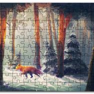 Cakapuzzle Karlı Orman Günışığı ve Kurt Animasyon Görseli Mdf 120 Parça Puzzle