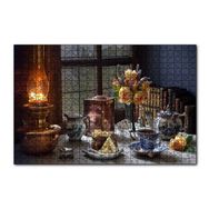 Cakapuzzle Kek ve Çay Ambiyans Pencerede Yağmur Görseli 255 Parça Puzzle