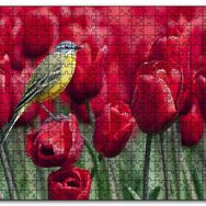 Cakapuzzle Kırmızı Gelincikler Üzerindeki Sarı Kuş Mdf 120 Parça Puzzle