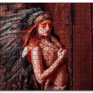 Cakapuzzle Kırmızı Işık Yansımız Kızılderi Kıyafetli Kadı Mdf 1000 Parça Puzzle