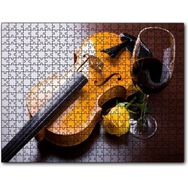 Cakapuzzle Kırmızı Şarap Keman ve Sarı Gül Mdf 120 Parça Puzzle