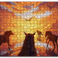 Cakapuzzle Kızıl Bulutlu Gökler Sudaki Aksi ve Koşan Atlar Mdf 1000 Parça Puzzle
