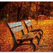 Cakapuzzle Kızıl Sonbahar Yaprakları ve Boş Banklar Mdf 120 Parça Puzzle