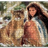 Cakapuzzle Kızılderili Kız ve Dağ Kedisi Görseli Mdf 120 Parça Puzzle