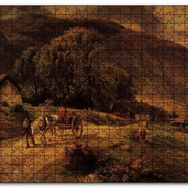 Cakapuzzle Kulübe Ağaçlar Dağlar ve At Arabası Mdf 500 Parça Puzzle