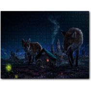 Cakapuzzle Kulübe ve Etrafında Dev Tilkiler Mdf 1000 Parça Puzzle