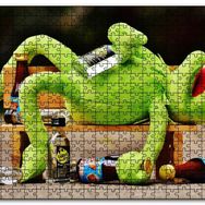 Cakapuzzle Kurbağa Kermit Bankta Sızmış Mdf 1000 Parça Puzzle