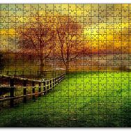 Cakapuzzle Manzara Çitler Ağaçlar Bulutlu Sarı Gökyüzü Mdf 120 Parça Puzzle