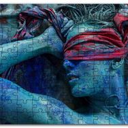 Cakapuzzle Mavi Boyalı Kırmızı Fularla Gözleri Bağlı Kadın Mdf 1000 Parça Puzzle