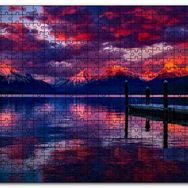 Cakapuzzle Mor Bulutlar Günbatımı Göl ve İskeledeki Adam Mdf 120 Parça Puzzle