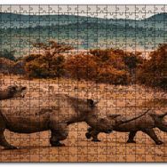 Cakapuzzle Muhteşem Boynuzlu Gergedan ve Yavrusu Mdf 120 Parça Puzzle