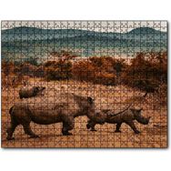 Cakapuzzle Muhteşem Boynuzlu Gergedan ve Yavrusu Mdf 500 Parça Puzzle