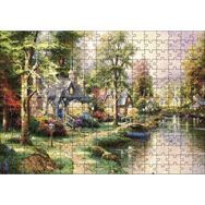 Cakapuzzle Nehir Boyama Manzara Kahverengi ve Mavi Evler 255 Parça Puzzle