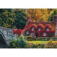Cakapuzzle Nehir Köprüsü ve Sonbahar Renkleriyle Kaplı Ev Mdf 1000 Parça Puzzle