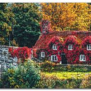 Cakapuzzle Nehir Köprüsü ve Sonbahar Renkleriyle Kaplı Ev Mdf 255 Parça Puzzle