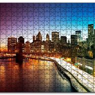 Cakapuzzle New York Manhattan Köprüsü ve Gece Manzarası Mdf 500 Parça Puzzle