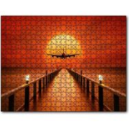 Cakapuzzle Okyanus İskele Günbatımı ve Uçak Mdf 1000 Parça Puzzle