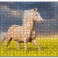 Cakapuzzle Oprak Rengi At Çiçekler Arasında Koşarken Görsel Mdf 1000 Parça Puzzle