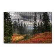 Cakapuzzle Orman Kara Bulutlar Turuncu Çiçekler 120 Parça Ahşap Puzzle