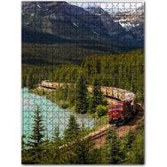 Cakapuzzle Orman ve Göl Kıyısından Geçen Tren ve Dağlar 1000 Parça Puzzle
