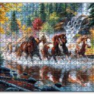 Cakapuzzle Ormanda Akarsu Şelale ve Yaban Atları Mdf 1000 Parça Puzzle