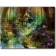 Cakapuzzle Ormandaki Sevimli Kulübe Köprü ve Çiçekler Mdf 120 Parça Puzzle