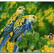 Cakapuzzle Papağanlar Sarı Mavi ve Sarı Çiçekler Kelebek Mdf 120 Parça Puzzle