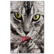 Cakapuzzle Patilerini Yalayan Kedi Yakın Çekim Ahşap 255 Parça Puzzle