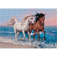Cakapuzzle Pilajda Koşan Beyaz Kahve Rengi Atlar Mdf 1000 Parça Puzzle