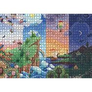 Cakapuzzle Renkli Ada Soyut Resim Sanat Eseri Gökkuşakları Ay 1000 Parça Puzzle