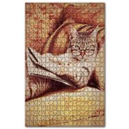 Cakapuzzle Retro Gezete Okuyan Kedi Baskılı Görsel Ahşap 500 Parça Puzzle