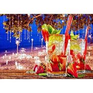 Cakapuzzle Sahilde Masa ve Üzerinde Çilekli Kokteyller 120 Parça Ahşap Puzzle