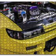 Cakapuzzle Sarı Spor Araba Far ve Motor Detayı Mdf 120 Parça Puzzle
