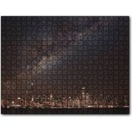Cakapuzzle Şehrin Gece Manzarası ve Gökyüzünde Samanyolu 120 Parça Ahşap Puzzle