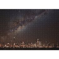 Cakapuzzle Şehrin Gece Manzarası ve Gökyüzünde Samanyolu 500 Parça Ahşap Puzzle