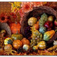 Cakapuzzle Sepetler ve Dökülen Karışık Meyveler Mdf 120 Parça Puzzle