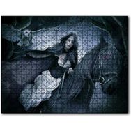 Cakapuzzle Siyah Atlı Gotik Kız ve Baykuş Mdf 120 Parça Puzzle