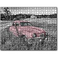 Cakapuzzle Siyah Beyaz Çayırlardaki Eski Kırmızı Araba Mdf 120 Parça Puzzle