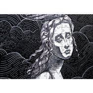 Cakapuzzle Siyah Beyaz Gravür Hüzünlü Bakışlı Kadın 120 Parça Ahşap Puzzle